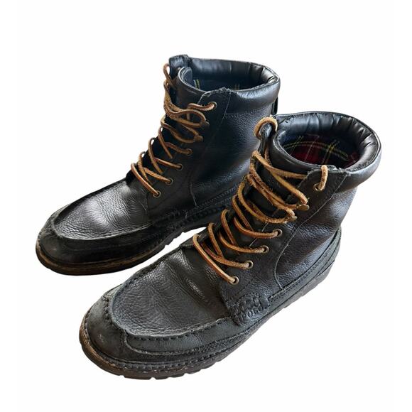 Polo Ralph Lauren Men’s Leather Boots Black Willingcott Flannel Lined 10D Grunge main image 8